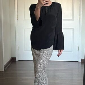 J.Crew 100% Silk Bell-Sleeve Top Blouse Jet Black Size 2